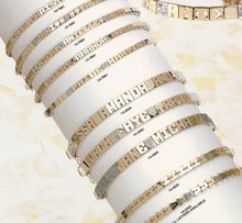 Bracelet- 14K Gold Family Name Bracelet - Letters with Diamond Heart Separators
