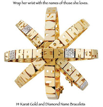 Bracelet- 14K Gold Family Name Bracelet - Letters with Diamond Heart Separators